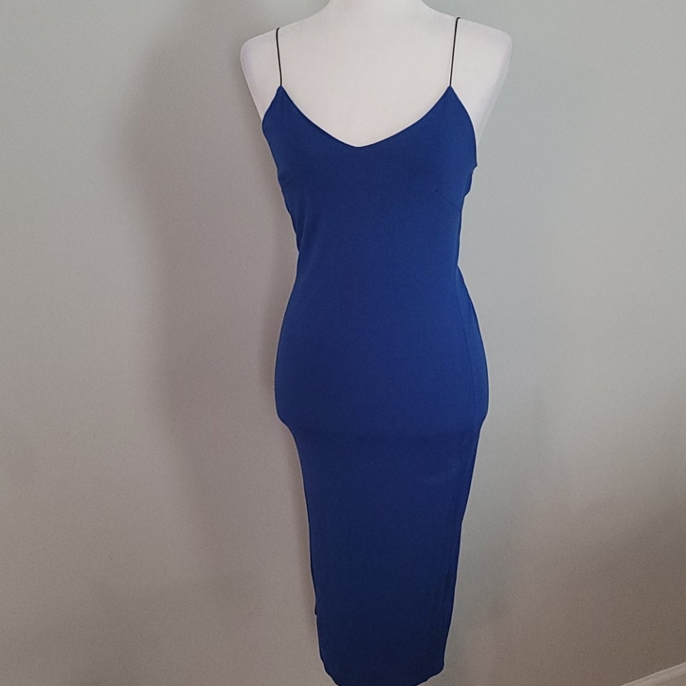 Blue slip on stretch dress